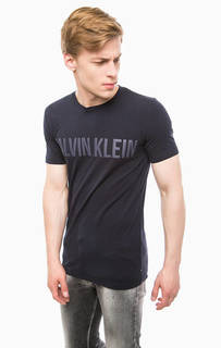 Синяя хлопковая футболка с принтом Calvin Klein Jeans