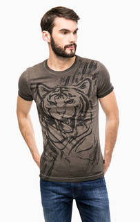 Серая хлопковая футболка с круглым вырезом Diesel