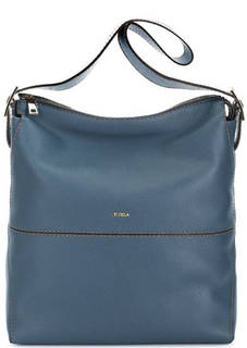 Синяя сумка из натуральной кожи на молнии Furla
