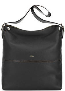 Черная сумка из мягкой кожи с контрастной строчкой Furla