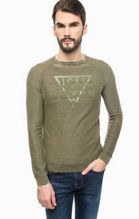 Хлопковый джемпер с принтом и нашивками Guess
