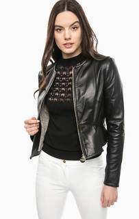 Черная кожаная куртка с баской Marciano Guess