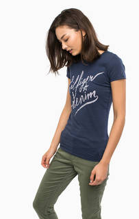 Хлопковая футболка синего цвета Hilfiger Denim