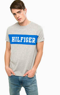 Серая хлопковая футболка с короткими рукавами Hilfiger Denim