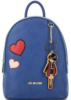 Синий рюкзак на молнии с нашивками Love Moschino