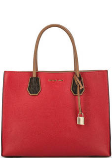 Красная кожаная сумка с короткими ручками Michael Michael Kors