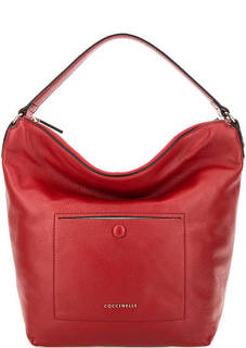 Кожаная красная сумка на молнии Coccinelle