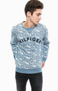 Синий свитшот с принтом и нашивками Hilfiger Denim