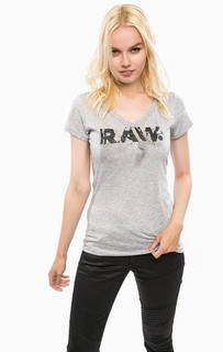 Серая футболка с треугольным вырезом G Star RAW