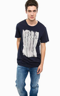 Синяя хлопковая футболка с принтом G Star RAW