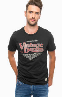 Черная хлопковая футболка с принтом Jack & Jones