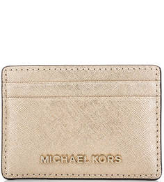 Золотистая кожаная визитница Michael Michael Kors