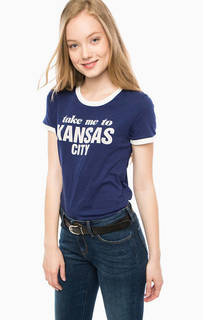 Синяя хлопковая футболка с принтом Lee