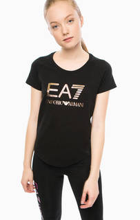 Хлопковая футболка с логотипом бренда EA7