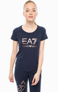 Хлопковая футболка с логотипом бренда EA7