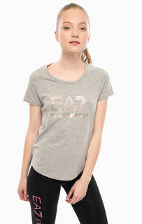 Хлопковая футболка с логотипом бренда EA7