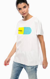 Хлопковая футболка с контрастным принтом Diesel