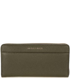 Кожаный кошелек цвета хаки на молнии Michael Michael Kors