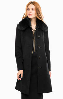 Черное шерстяное пальто с воротником из меха лисицы Michael Michael Kors
