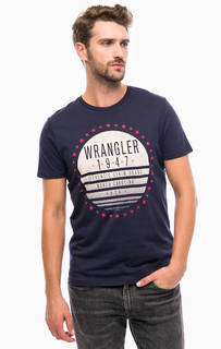 Синяя хлопковая футболка с принтом Wrangler
