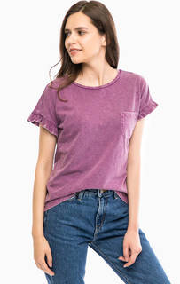 Фиолетовая хлопковая футболка с карманом Tom Tailor Denim