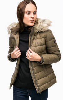 Пуховик цвета хаки со съемным мехом Hilfiger Denim