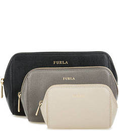 Набор из трех кожаных косметичек Furla