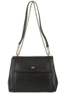 Черная кожаная сумкам с откидным клапаном Cavalli Class