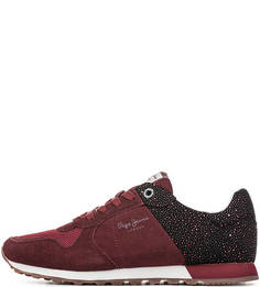 Бордовые кроссовки с текстильными вставками Pepe Jeans