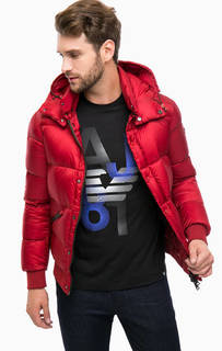 Пуховик красного цвета с капюшоном Armani Jeans