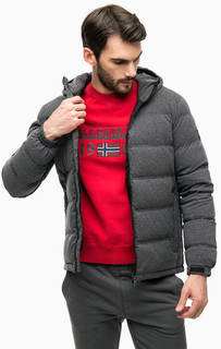 Серый стеганый пуховик с капюшоном EA7