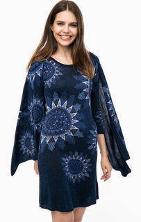 Синее трикотажное платье со съемным палантином Desigual