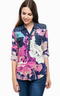 Разноцветная блуза с вставками из денима Desigual