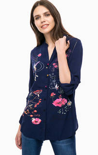 Синяя блуза с ярким принтом Desigual