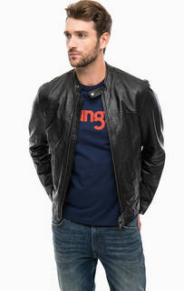 Черная кожаная куртка в классическом стиле Wrangler