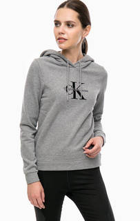 Серая хлопковая толстовка с логотипом бренда Calvin Klein Jeans