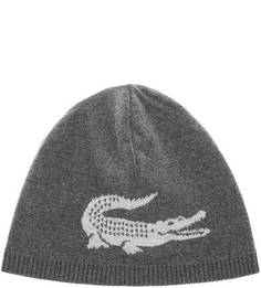 Серая двусторонняя шапка из шерсти Lacoste