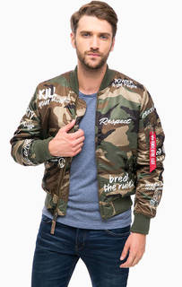 Куртка-бомбер с камуфляжным принтом Alpha Industries