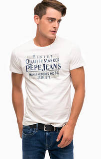 Хлопковая футболка молочного цвета Pepe Jeans
