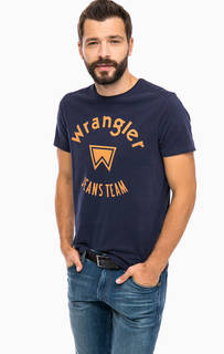 Синяя хлопковая футболка с принтом Wrangler