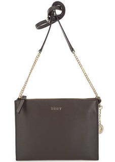 Коричневый кожаный клатч с двумя отделами Dkny