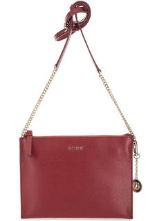Бордовый кожаный клатч с двумя отделами Dkny