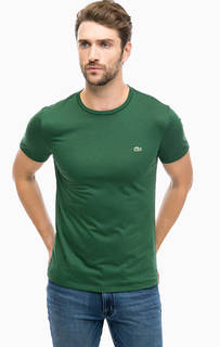 Зеленая хлопковая футболка с круглым вырезом Lacoste