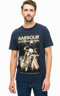 Синяя хлопковая футболка с принтом Barbour