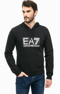 Черная хлопковая толстовка с принтом EA7