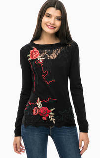 Черный джемпер с кружевными вставками Desigual