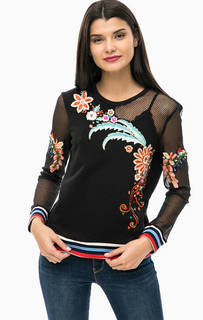 Черный свитшот с яркой цветочной вышивкой Desigual