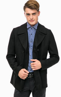 Черное двубортное полупальто из шерсти Strellson