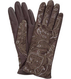 Бордовые кожаные перчатки с принтом Eleganzza