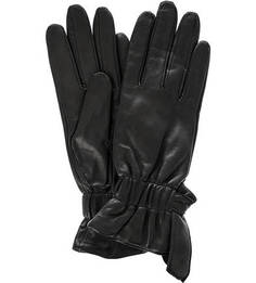 Черные перчатки из натуральной кожи Eleganzza